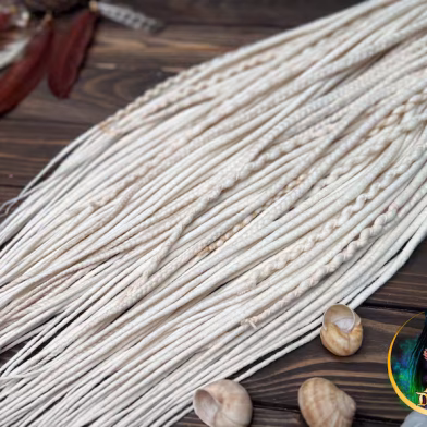 White wool dreadlocks with braids: light accents, single or double
